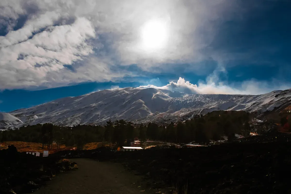 Snow on Etna's north side above Piano Provenzana, reached on Mount Etna tours from Taormina, Sicily